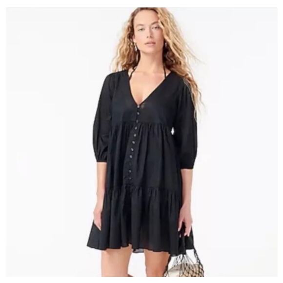 J Crew Small Button Front Black Cotton Beach Dress NWT - Picture 1 of 9